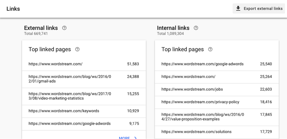 New Google Search Console Links