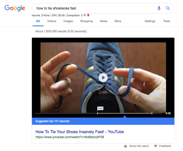 youtube featured snippet example.