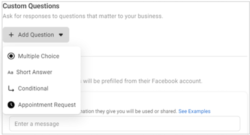 lead qualification strategy: facebook lead ad custom questions